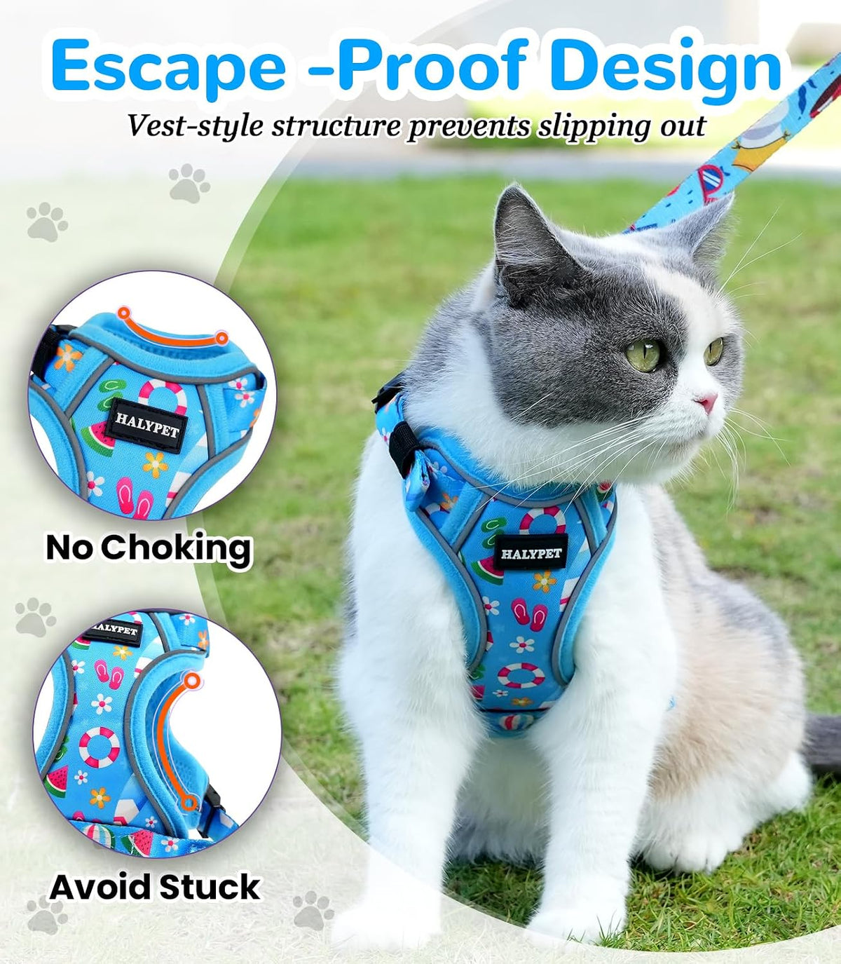 Cat Harness and Leash Set, Escape Proof Kitten Harness, Black - H604 Pro Ocean Blue / X-Small (4-6lb) - image 2