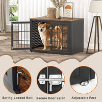 38" Heavy Duty Dog Crate Furniture for Large and Medium Dogs,Wooden Metal Kennel for High Anxiety Dogs, Chew Proof Pet Cage Indoor, Decorative Dog Kennel End Table