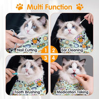 27.6" Large Cat Grooming Wrap, Cat Grooming Supplies, Cat Wrap for Cutting Nails, Self-Adhesive Cat Grooming Bag for Cats Within 15lbs Cat Restraint for Nail Clipping, Medicine Taking(Green)