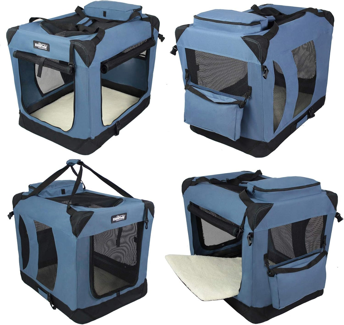 EliteField 3-Door Soft Dog Crate with Bed & Carrying Bag – Essentials for Dogs - Blue Gray / 30.0"L x 21.0"W x 24.0"H - image 4