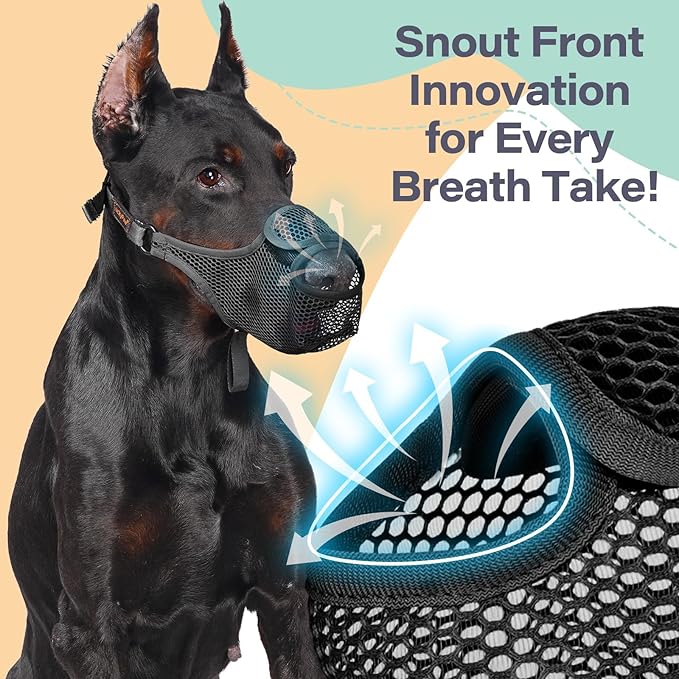 LUCKYPAW Dog Muzzle for Large Medium Small Dogs, Patented Mesh Muzzle to Prevent Biting Chewing Eating, Soft Mouth Guard with Front Opening Design for Drinking Panting(Black, XL)