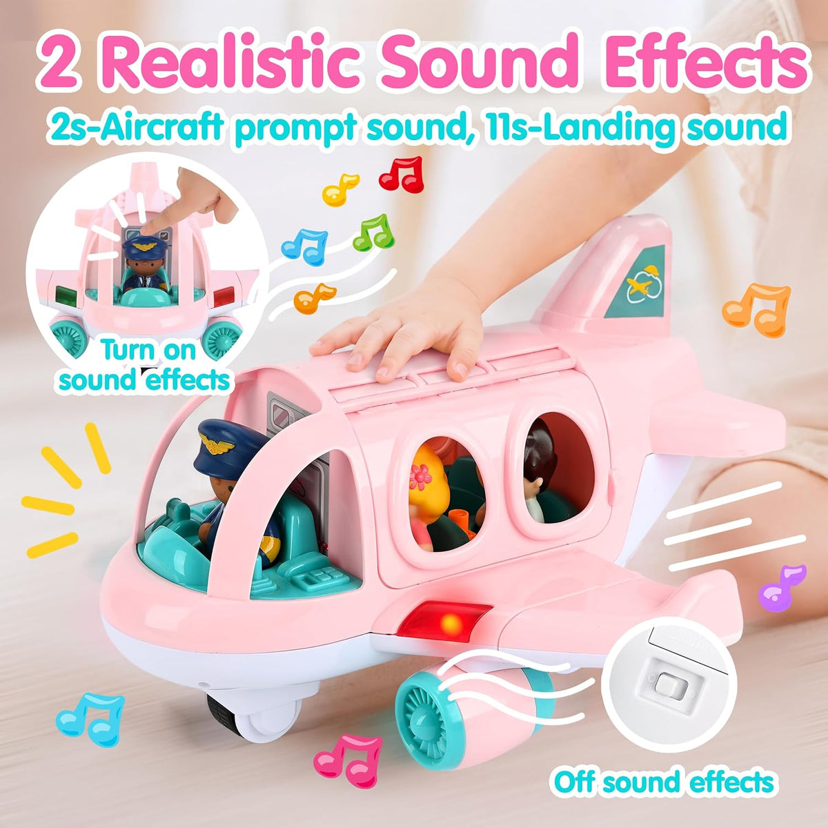 PLAY Musical Airplane Toy for kids Small Figures & Baggage - Pink - image 4
