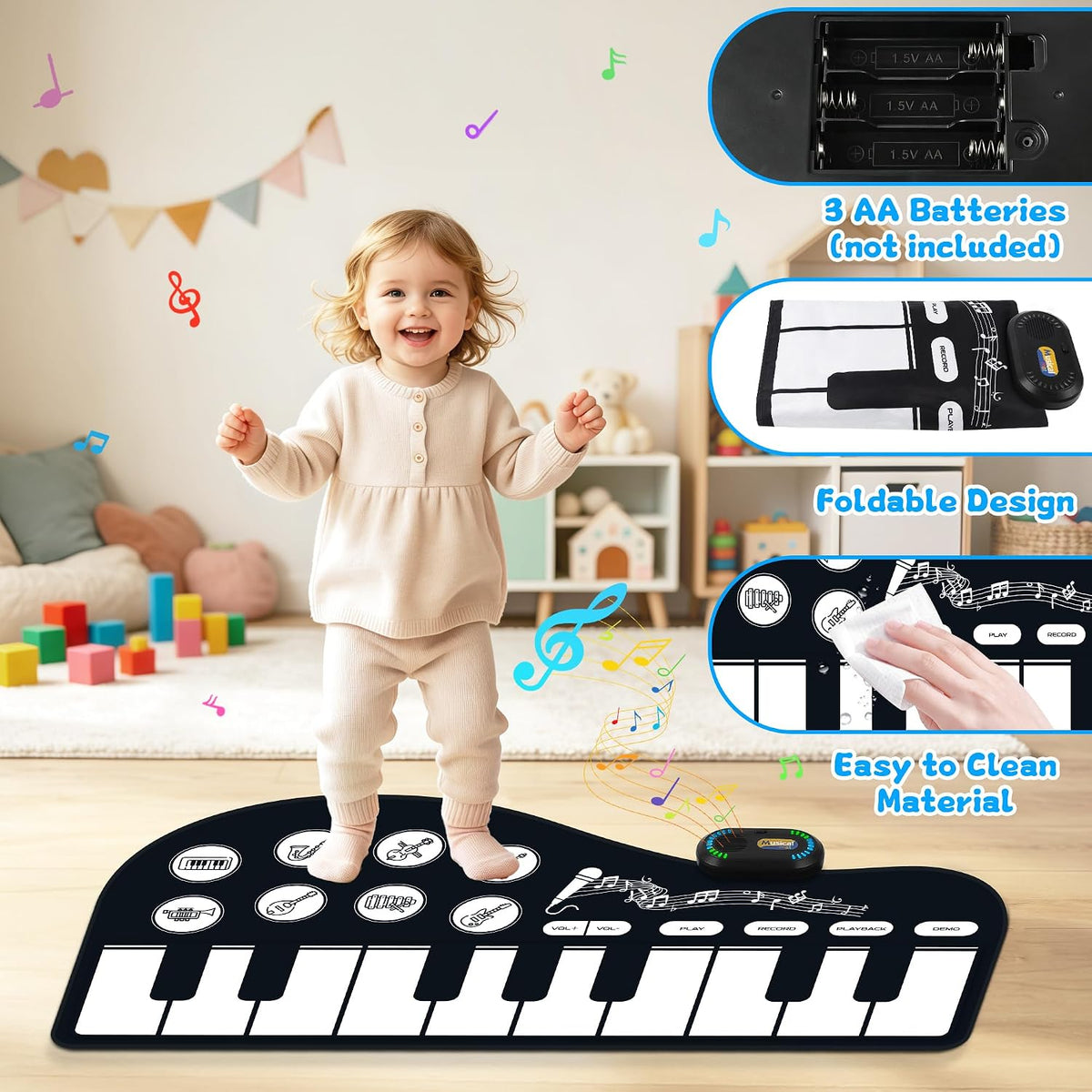 Floor Piano Mat, Musical Toys for 1-3 Year Old Boys & Girls Dance Play Mat – Fun for Kids & Family - 47.24*23.62 inches - image 4