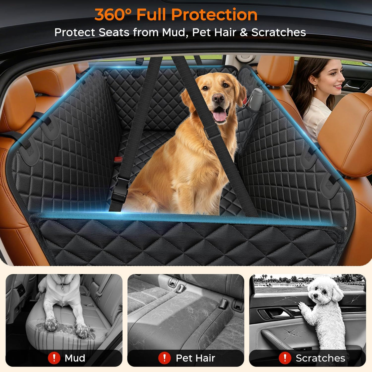 URPOWER Dog Car Seat Cover for Back Seat - All Black / XL - 60" Length - image 2