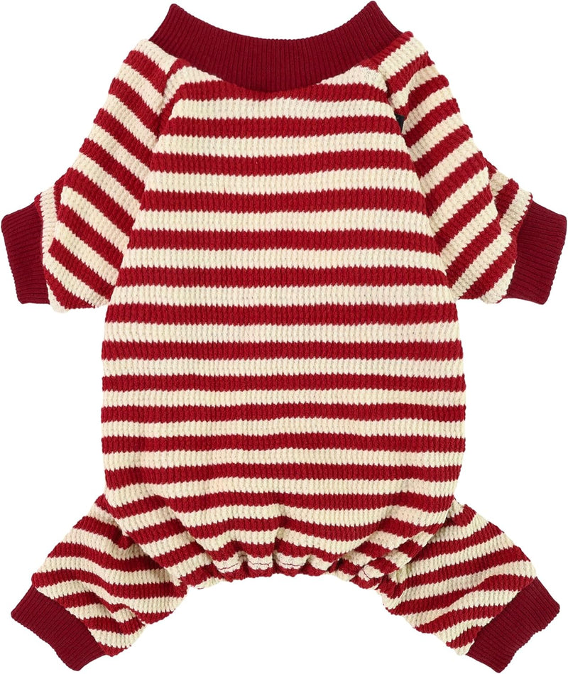 Fitwarm Green and White Striped Dog Pajamas - Large / Red