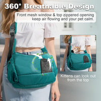 Dog Sling Carrier for Small Pets, Hands-Free Cat Carrier Pouch up to 8.8 lb, Cat Sling with Safety Strap and Pockets, Ideal for Travel and Daily Use, Peacock Blue