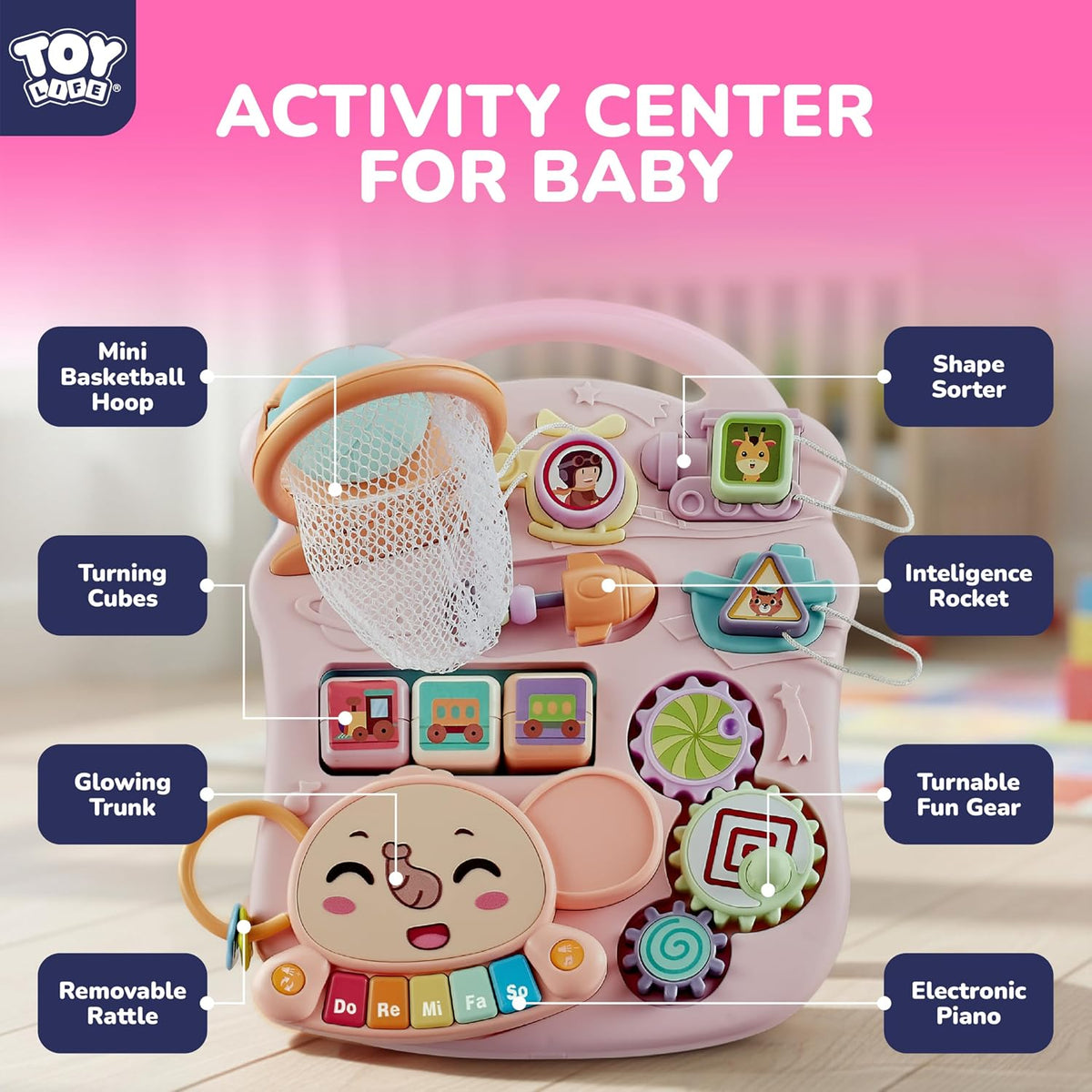 TOY Life 3-in-1 Baby Push Walker & Activity Center, 12+ Months - Pink - image 3