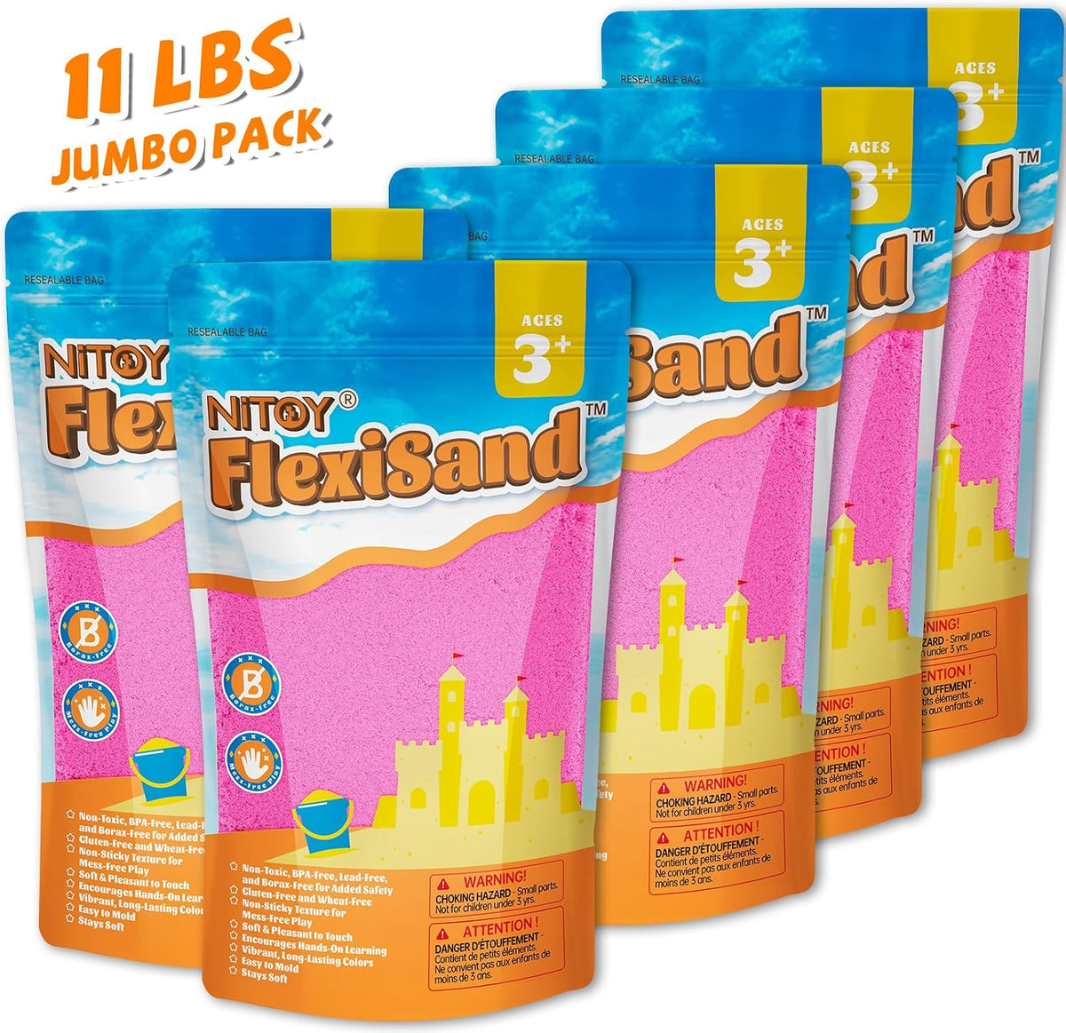 NiToy FlexiSand 11lbs Toy Sand 5 Colors Self-Sticking Non-Toxic - Hot Pink - image 4