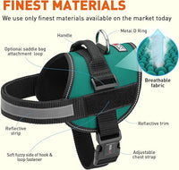 Dogline Dog Harness, Reflective No-Pull Adjustable Vest with Handle for Walking, Training, Breathable, No - Choke Harness for Small, Medium or Large Dogs Room for Patches Girth 33"-46" in Turquoise