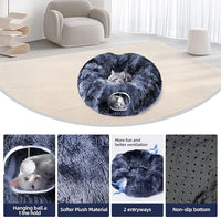 Odoland Cat Tunnels for Indoor Cats with Fluffy Plush Central Cat Couch and 20 Cat Toys, Tunnel Bed for Cats with Hanging Ball, Detachable Soft Mat and Variety Kitty Toy Set, Deep Blue