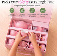 Giggle & Honey white floral tea party set for girls with porcelain teapot, cups and carrying case - view 11