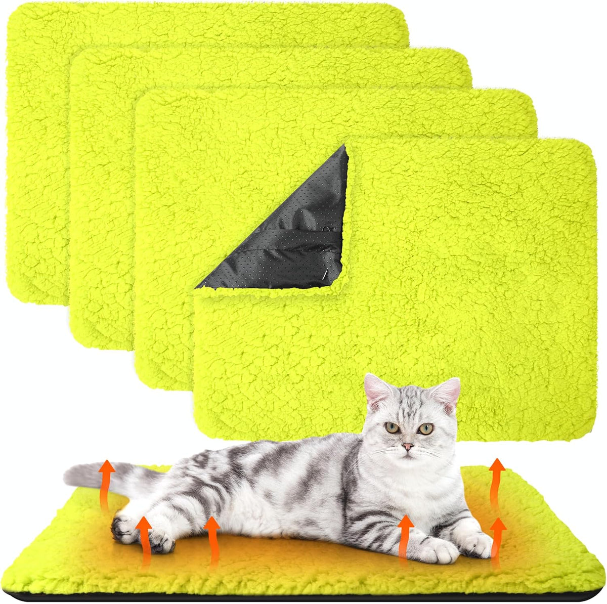 Drydiet 4 Pack Self Warming Cat Mat for Pets - 16 x 20 Inch / Green / Solid