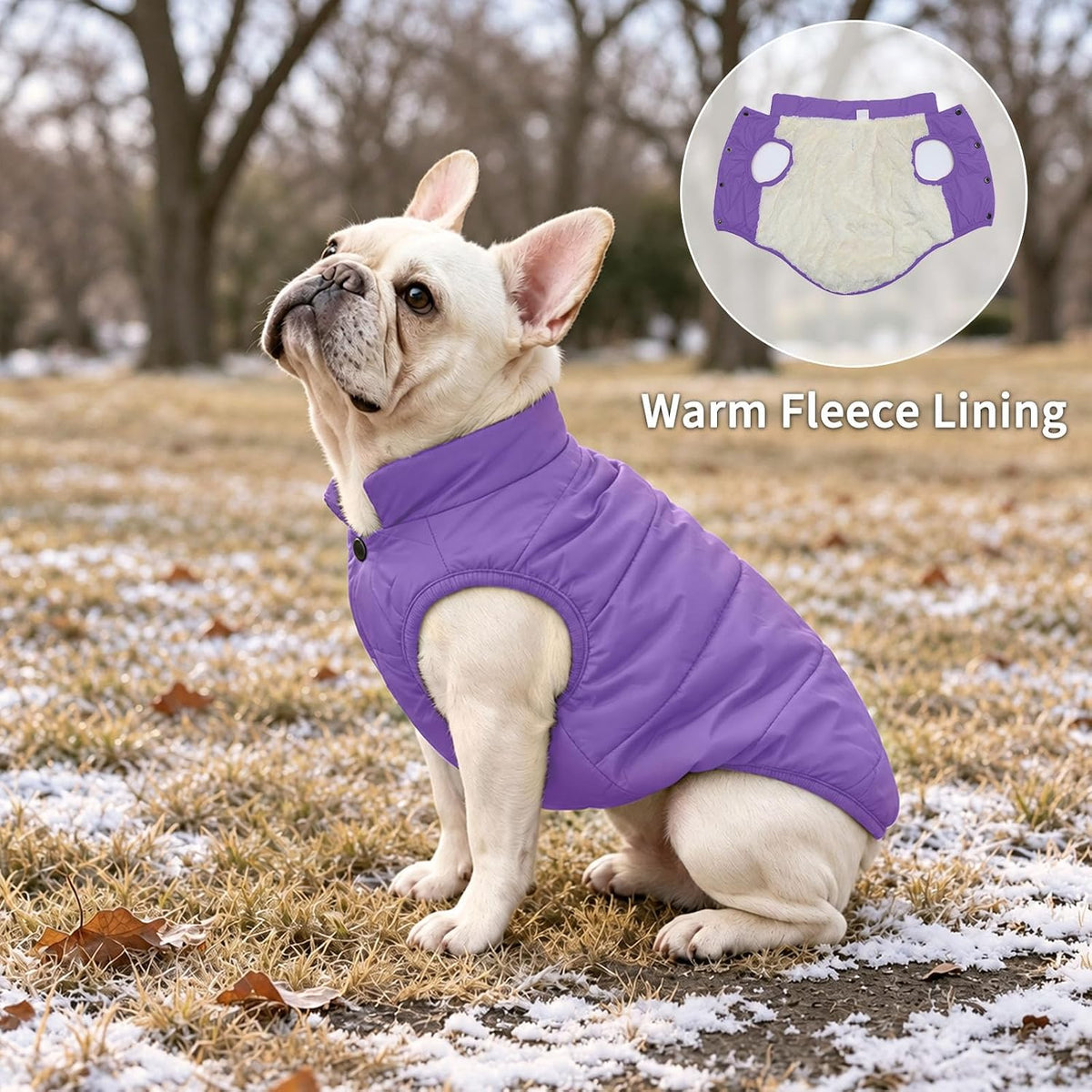 Fleece Lined Dog Jacket for Small Dogs, Winter Dog Coat - Purple / Medium - image 3