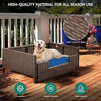 YITAHOME Rattan Dog Sofa Bed with Cushion,Wicker Pet Bed Sofa Couch Indoor Outdoor Water Resistant for Large Medium Small Dogs Cats (34.6''L*23.6''W*11.8'',Blue)