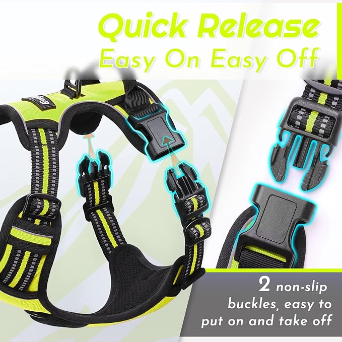 Eagloo Dog Harness Large Breed, No Pull Service Vest with Reflective Strips and Control Handle, Adjustable and Comfortable for Easy Walking, No Choke Pet Harness with 2 Metal Rings, Green, XL