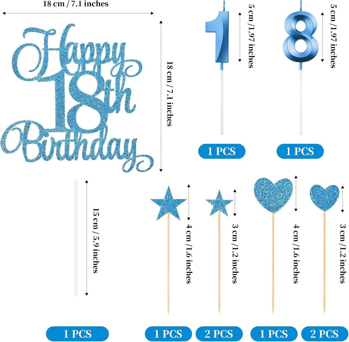 18th Birthday Cake Decorations - Blue - image 2