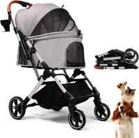 Bicystar Foldable Dog Stroller for Small Medium Dogs & Cats - Grey
