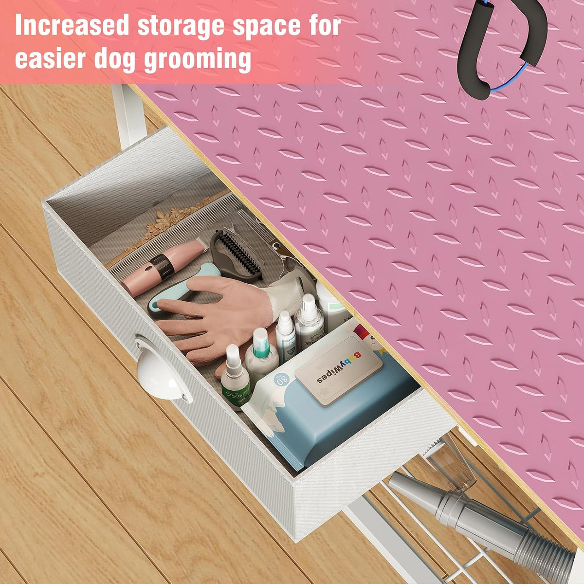 Dog Grooming Table with Drawers and Mesh Tray - Pink / Medium,1‑Drawer - image 2