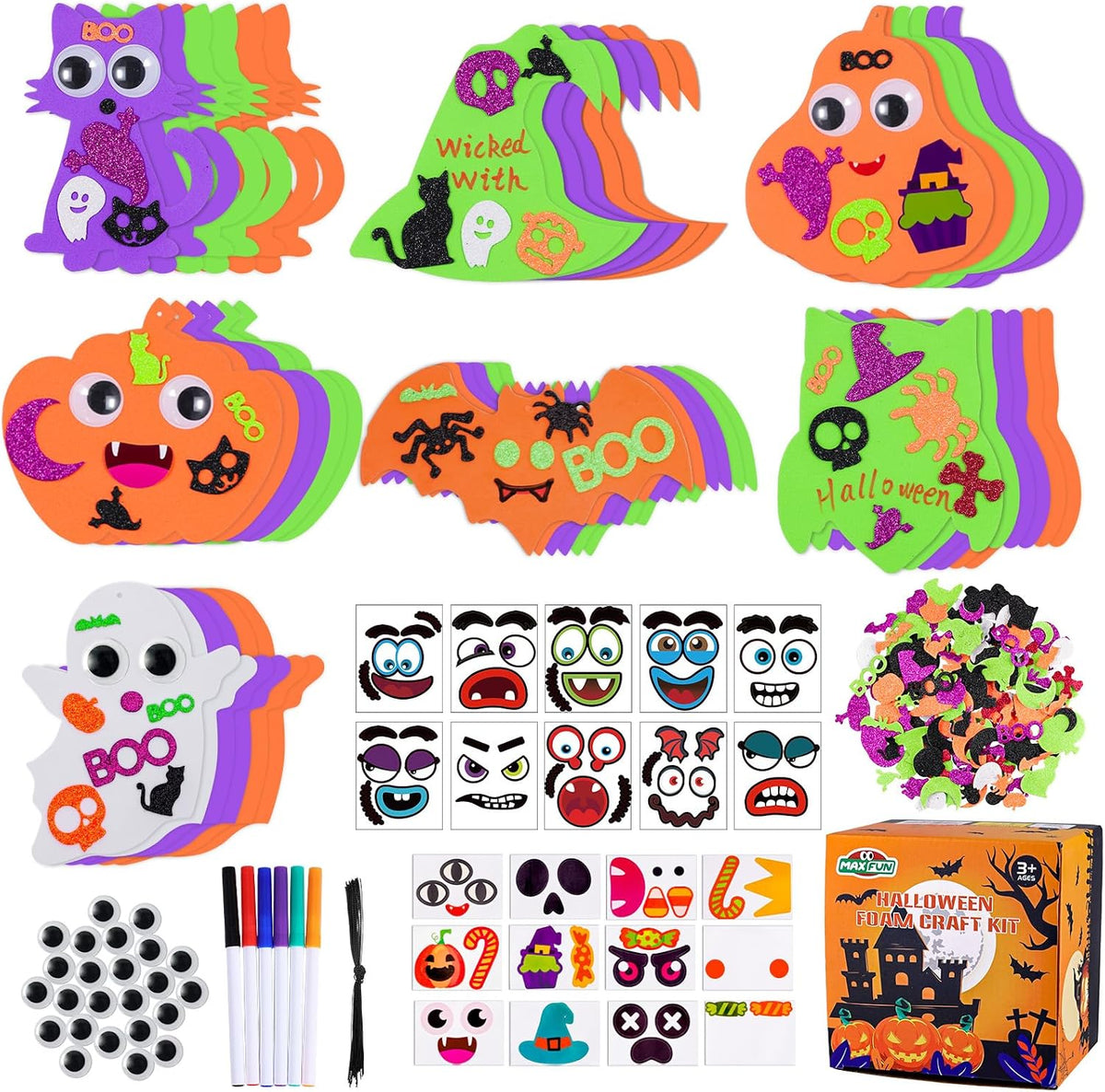 Max Fun 332PCS Halloween Crafts for Kids Halloween Activities Foam - Pumpkin+Ghost+Skull+Monsters+Imps