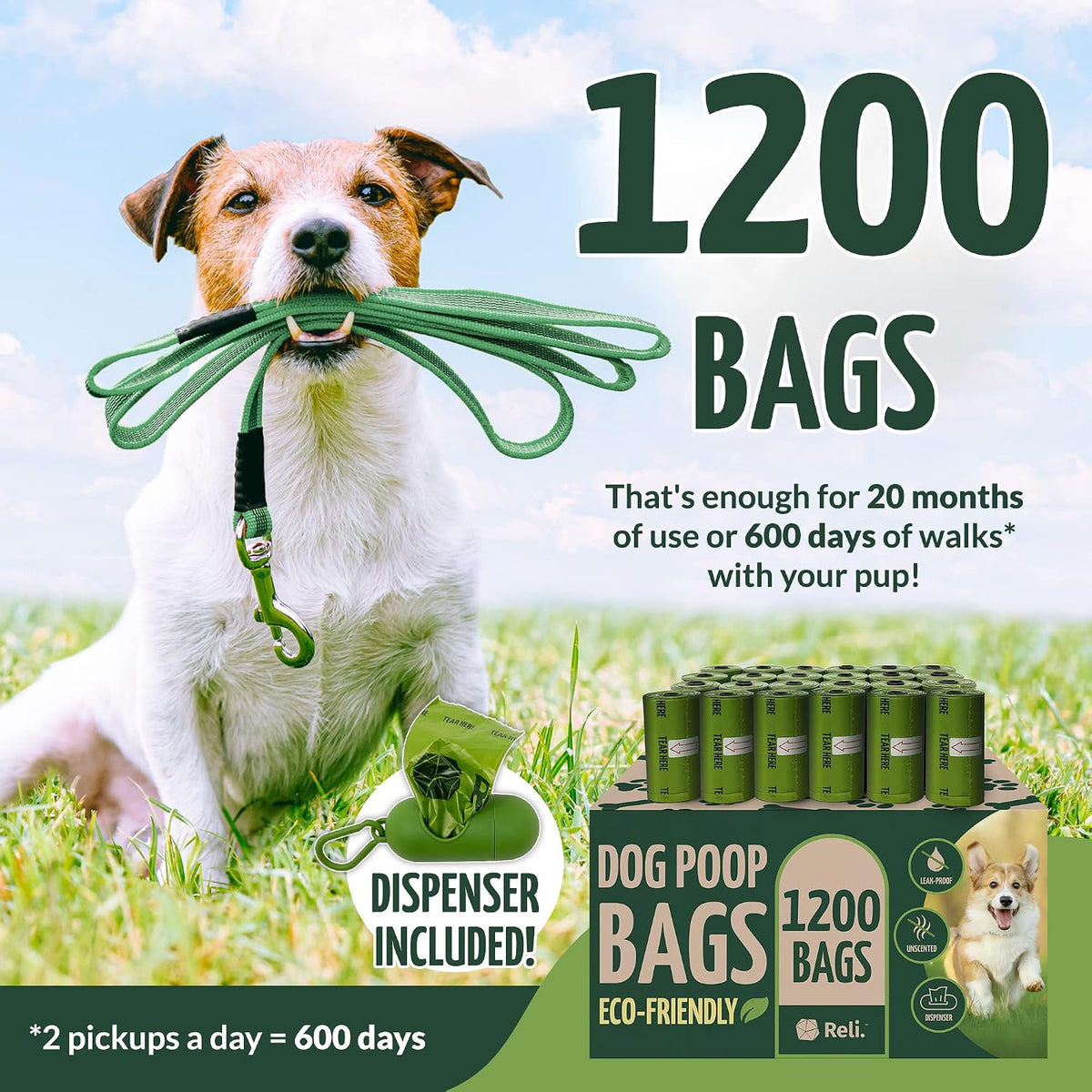 Reli. Biodegradable Dog Poop Bags w/Holder – Essentials for Dogs - image 3