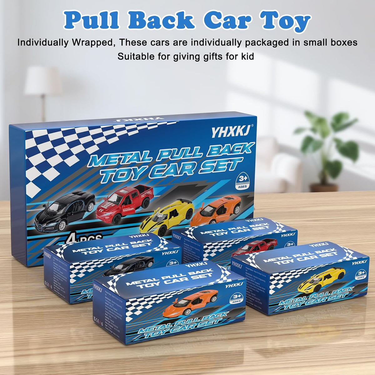 YHXKJ 4 pack metal diecast pull back cars at 1:36 scale with opening doors - view 4