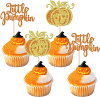 24 PCS Pumpkin Oh Baby Cupcake Toppers Glitter Fall Theme pumpkin - Pattern 9