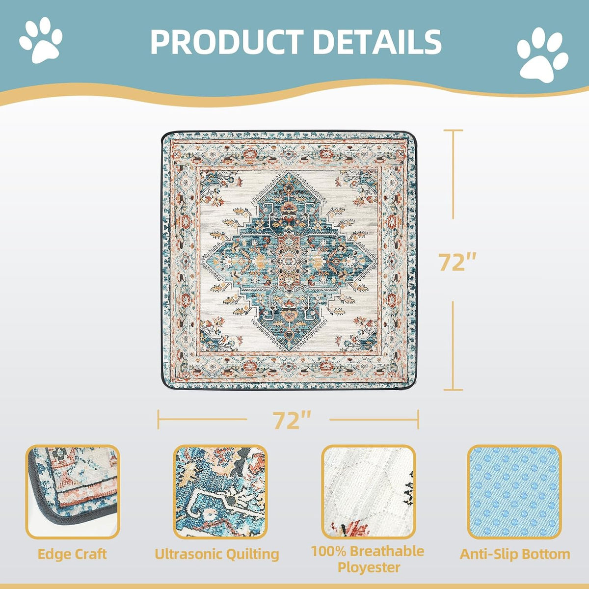 Washable Pee Pad for Dogs - Blue Medallion / 72" x 72" (1 Pack) - image 2