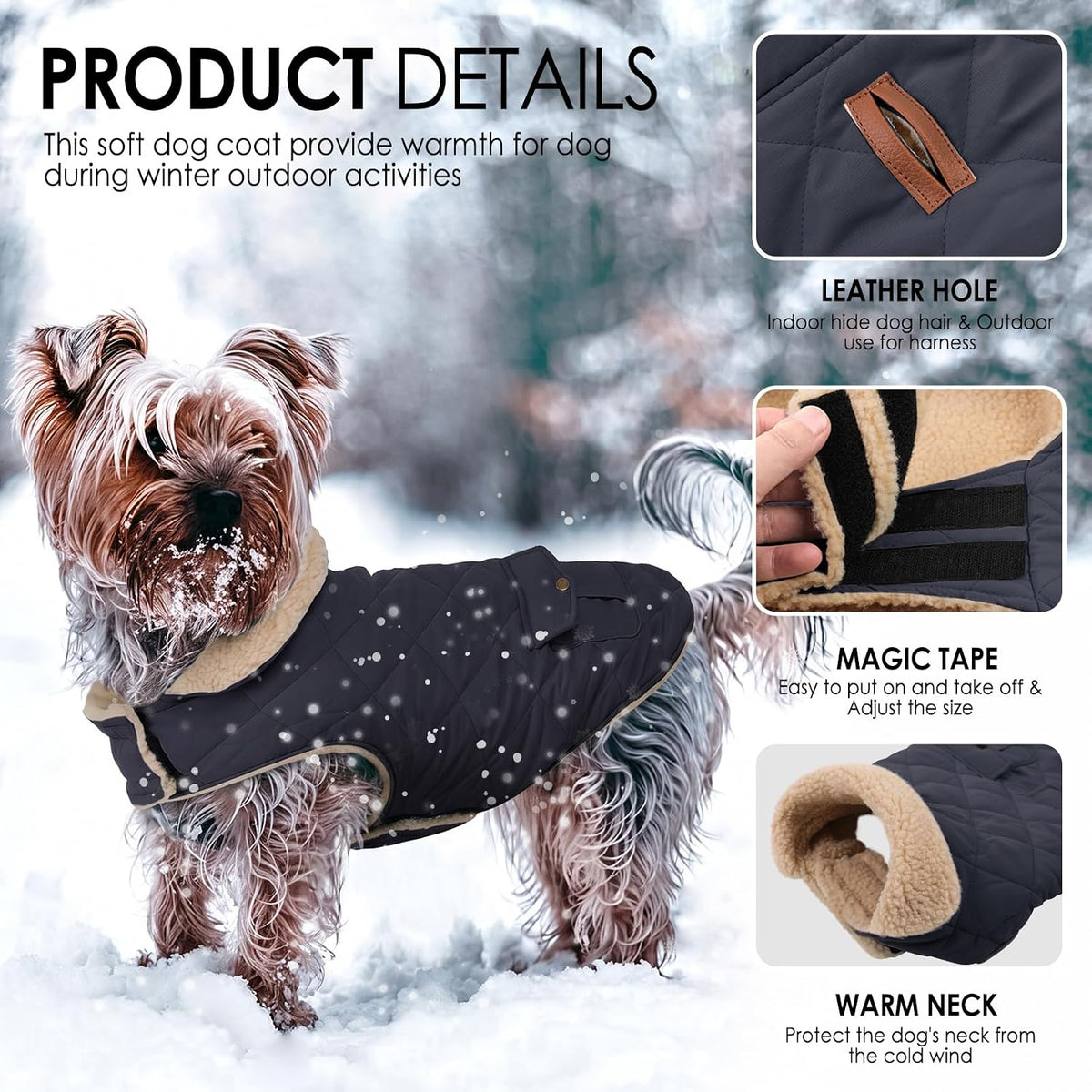 Dog Winter Coats for Small Dogs Puppies - Solid NavyBlue / Small - image 2