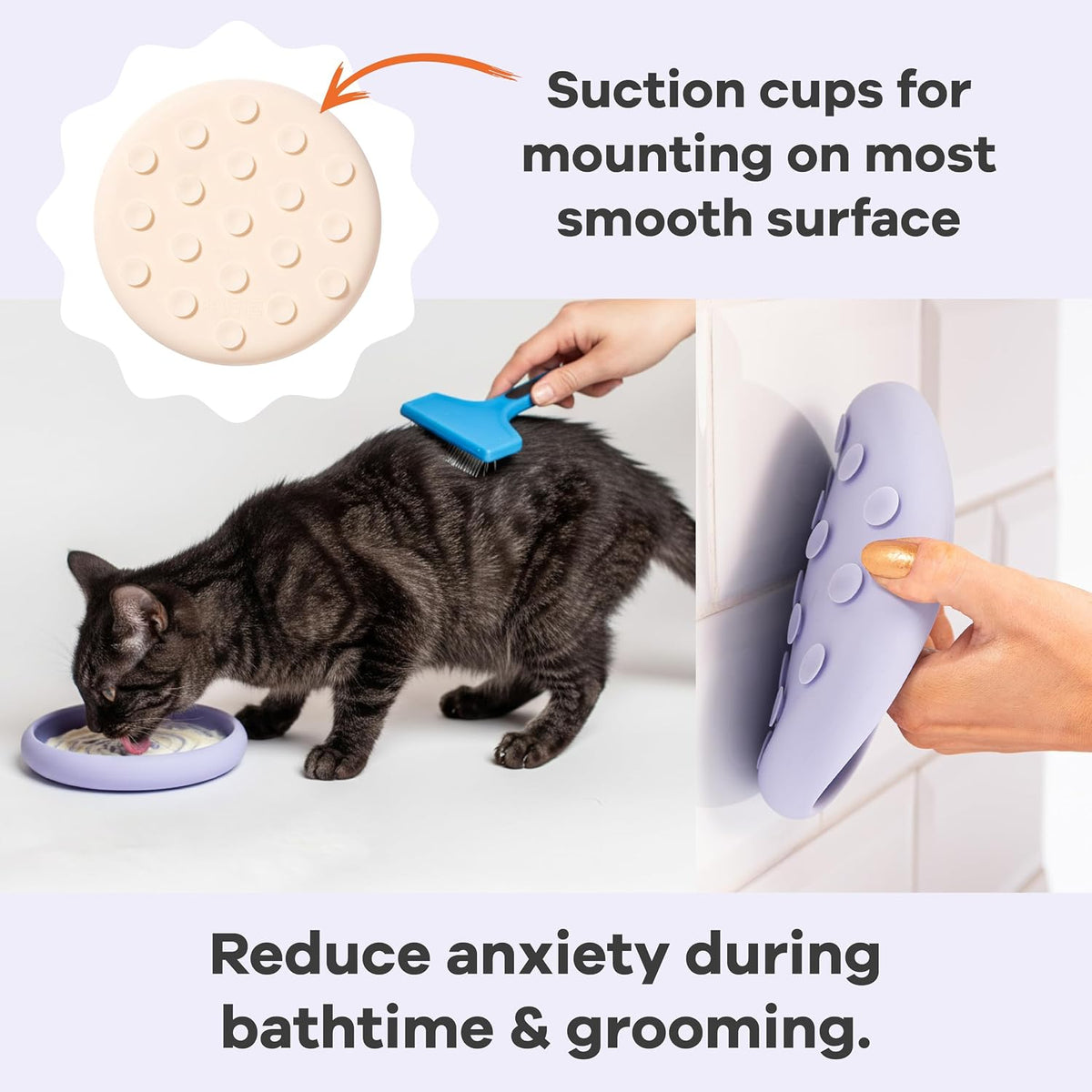 Lick Dish, Silicone Lick Mat + Slow Feeder for Cats & Small Dogs - Almond / Small - image 3