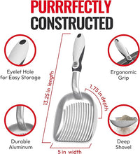 iPrimio Cat Litter Scooper Deep Shovel with Holder - (Silver XL) - Non-Stick Pooper Scooper Shovel Kitty Litter Sifter - Patented Solid Aluminum Poop Scoopers with Long Handle, Easy Grip, Pet Supplies