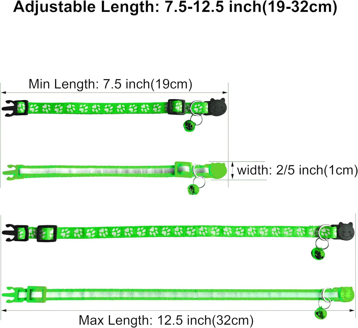 2 Pack Breakaway Cat Collars with Bells - Green - image 2