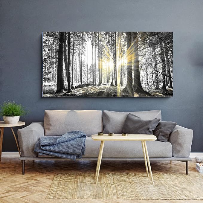 Yxbhhym-Bedroom Wall Art Decor for Living Room Large Canvas Prints Art Black and White Forest Wall Art Trees Picture Landscape Artwork for Wall Nature Scenery Poster Painting Office Decorations