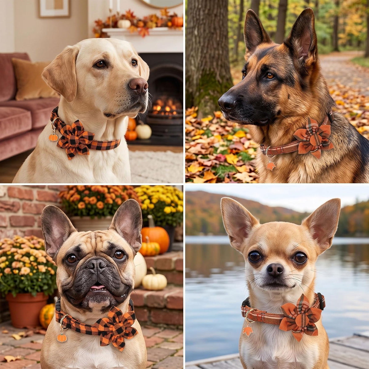 ADOGGYGO Fall Plaid Dog Collar 2 Pack, Thanksgiving Dog Bow Tie - X-Large / Fall Flower - image 2