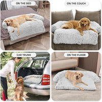Calming Dog Bed Fluffy Plush Dog Mat for Furniture Protector with Removable Washable Cover for Large Medium Small Dogs and Cats (Extra Large (53x39.3x6), Light Grey)