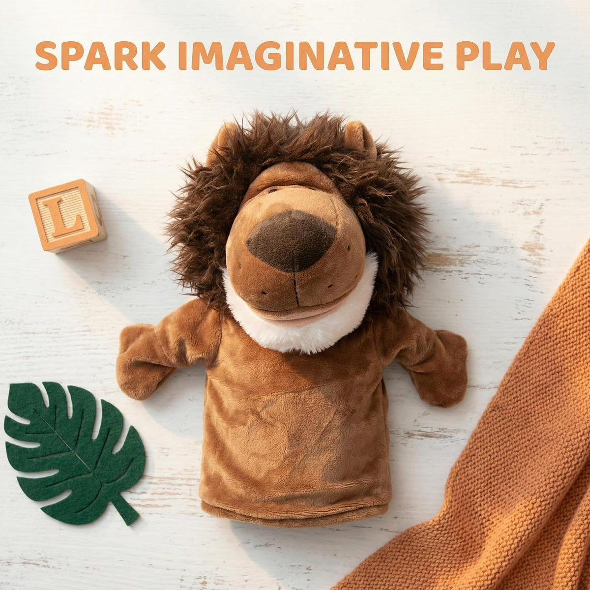 Animal Hand Puppets for Kids - New Brown Lion - image 3