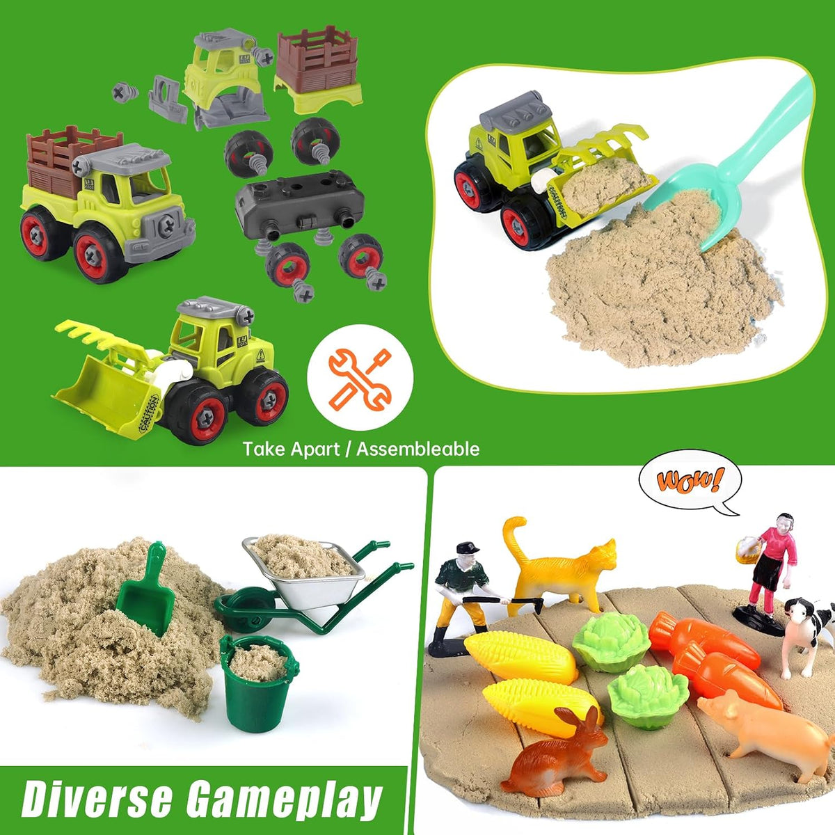 Aliex farm sensory bin with play sand, take-apart trucks and farm animals in a lidded box - view 7