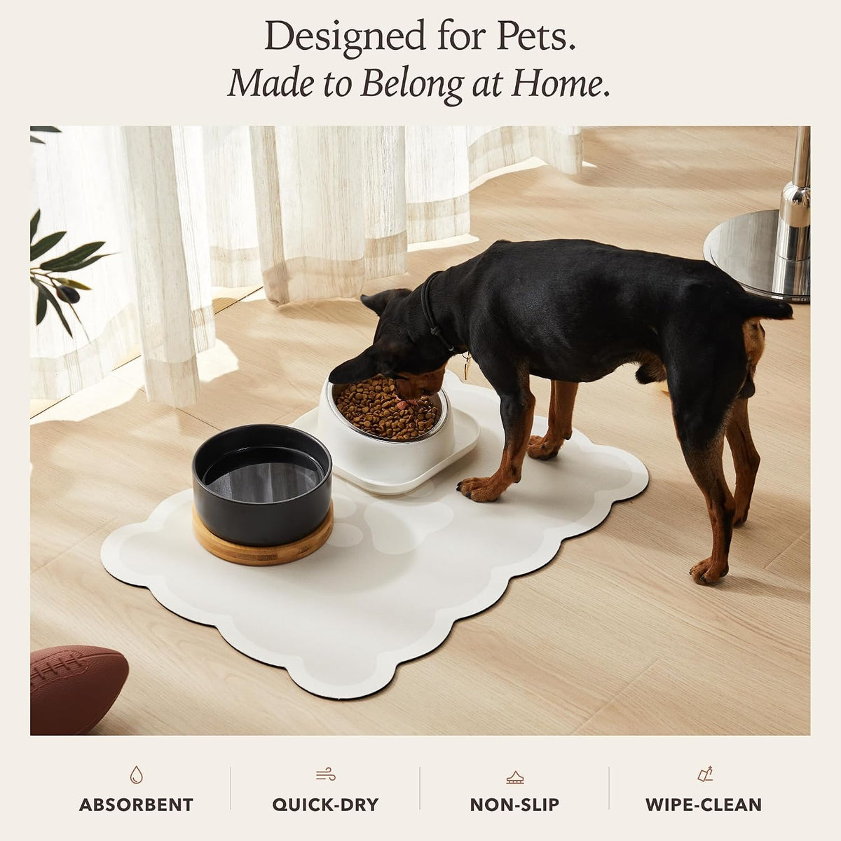 Scalloped Dog Feeding Mat, Beige White, 14" X 19” – Essentials for Dogs - Khaki / 22"L x 17"W - image 3