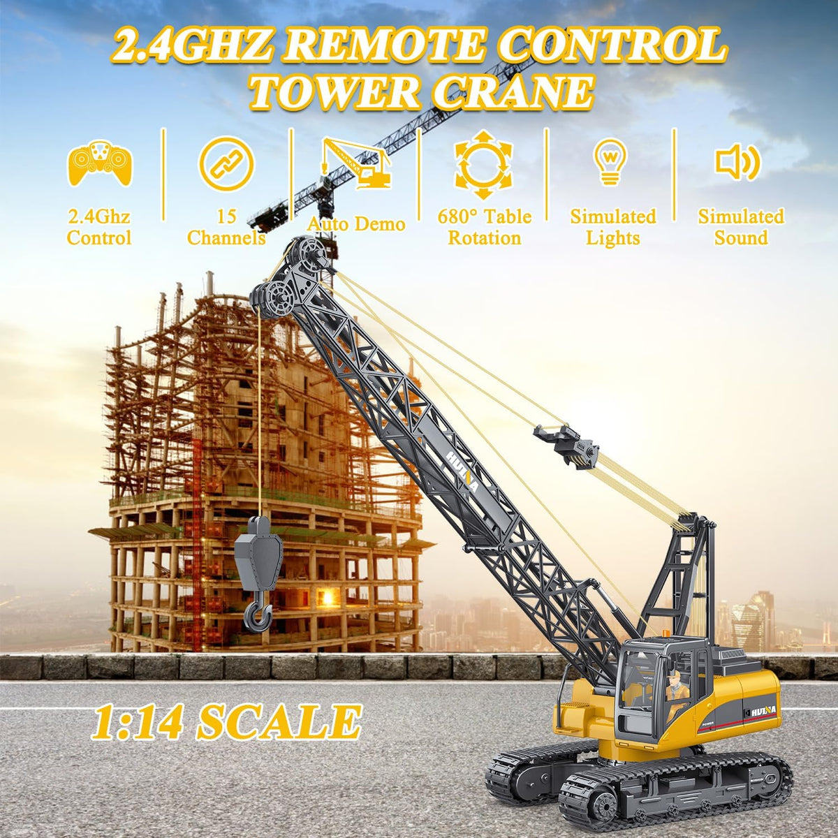 Fistone 1/14 RC Truck Crawler Tower Crane Hoist Dragline Die-cast - image 2