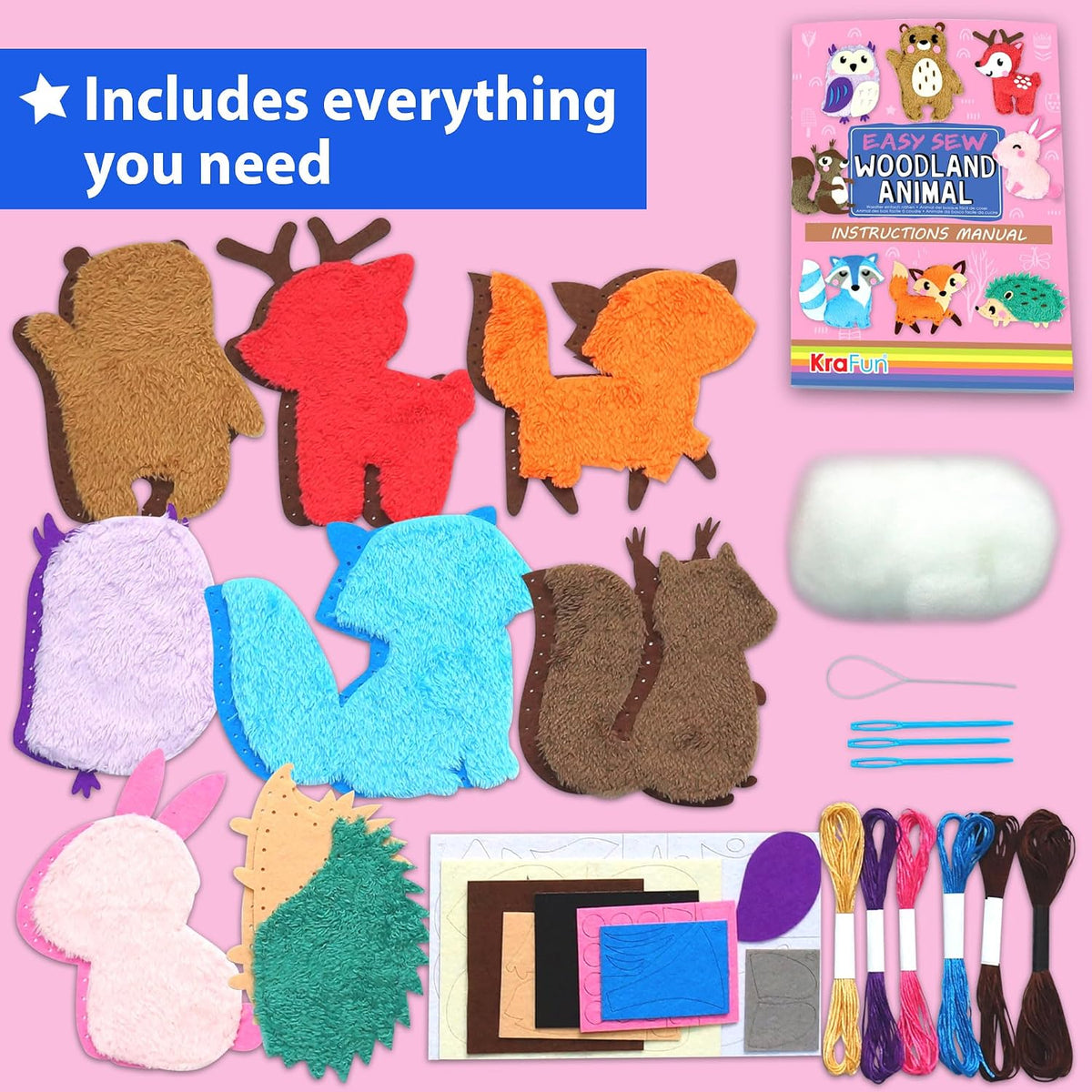KRAFUN Fairy Tales Sewing Kit for Kids Ages 5-10, 8 Projects - Woodland Animal - image 2