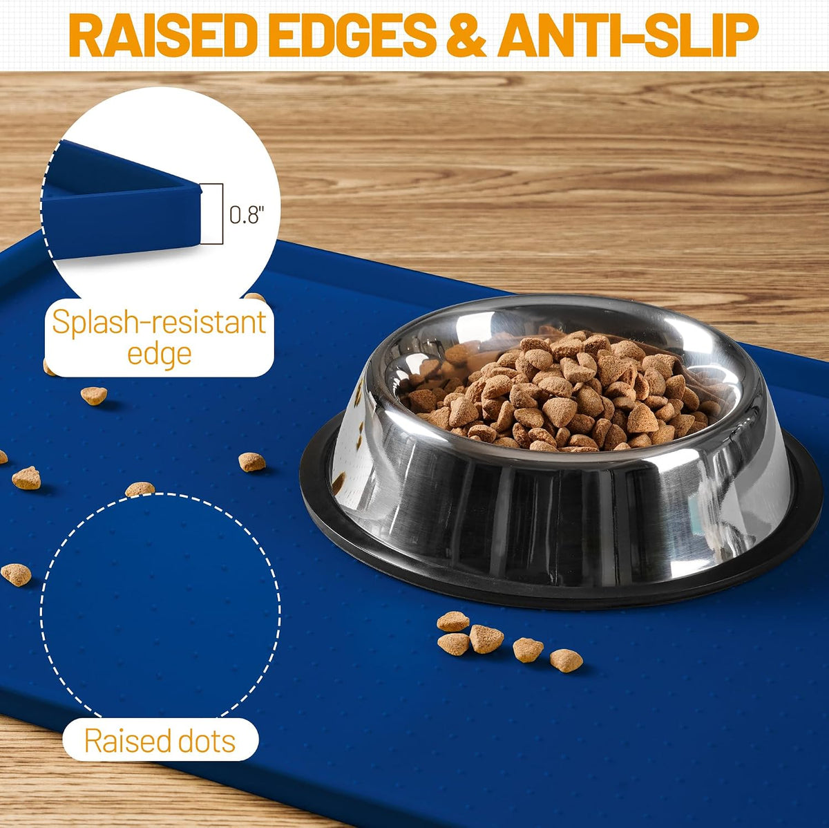 Hubulk Dog Feeding Mat,100% Waterproof Food Grade Silicone Pet Food and Water Bowl - Navy / 28"l X 18"w - image 2