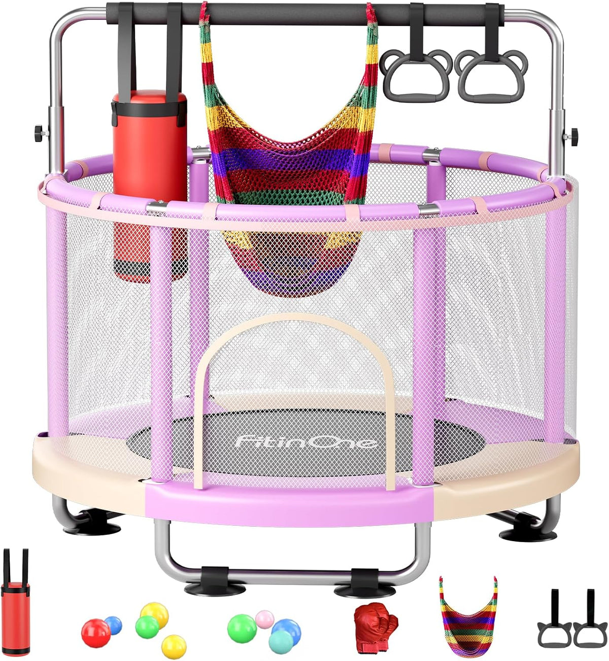 55" Toddler Mini Trampoline for Kids - Pink-Purple