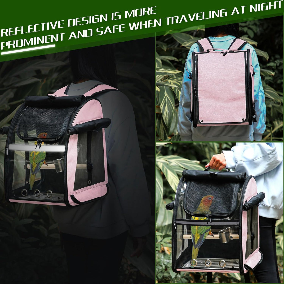 Bird Carrier Bag with Indestructible Stainless Steel Mesh - Pink - image 4