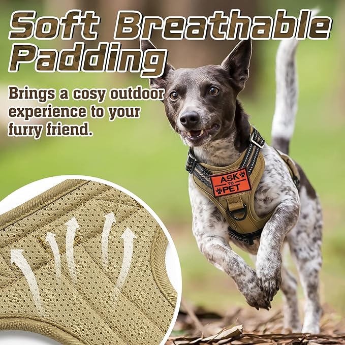 rabbitgoo Tactical Dog Harness for Large Dogs, No Pull Military Service Vest with Handle & Molle, Easy Control for Training Walking, Adjustable Reflective Straps, Brown, XL