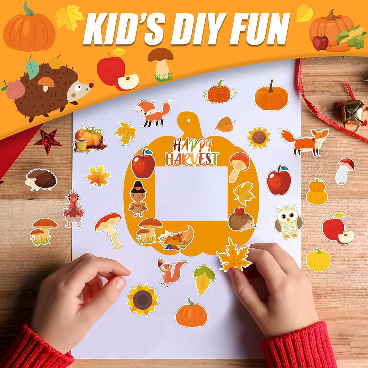 KEPEEL fall picture frame craft kit with 30 pumpkin photo frames and sticker sheets - view 4