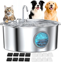 Dog Water Fountain for Large Dogs: Stainless Steel Dog Fountain Water - Dog Fountain+8 Filters +8 Sponges