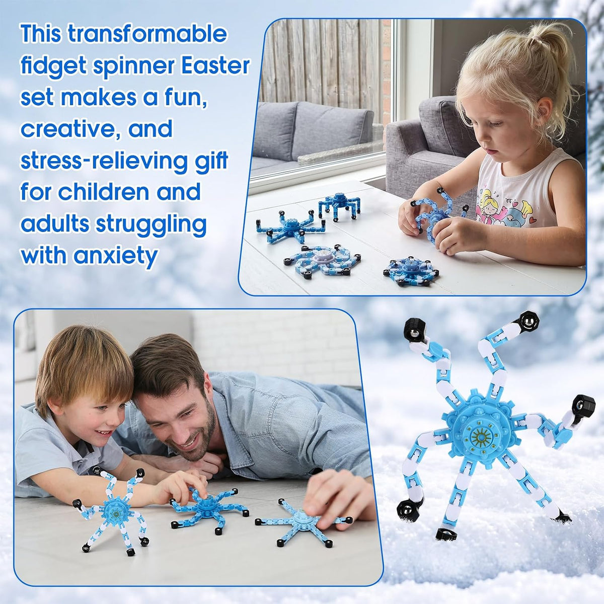 Jerify 40 pack transformable chain robot fidget spinner toys in five bright colors - view 25