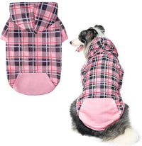 Plaid Dog Hoodie - British Style Warm Dog Sweater Shirt with Leash Hole,Pitbull Clothes - Pink / M-Large