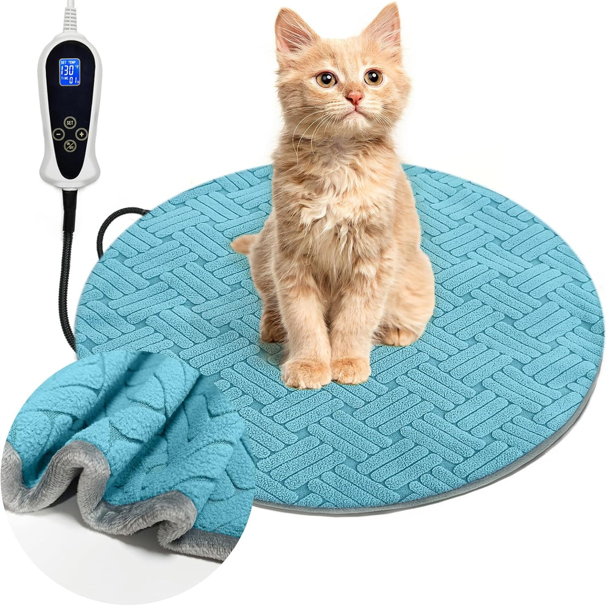 Cat Heating Pad with Smart Temperature and Timer Adjustable – Essentials for Cats - Blue Round