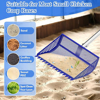 12 Inch Chicken Poop Scooper & Rake 2-in-1, Large Metal Shovel Head, Rubber Handle Stainless Steel Chicken Litter Scoop for Chicken Coops, Litter Screening Scoop (35 to 65in) US Patent Pending (Blue)