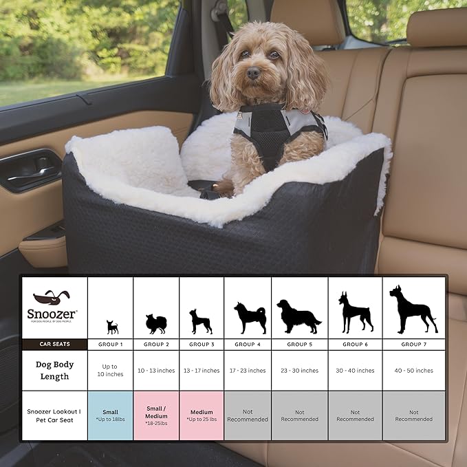 Snoozer Dog Car Seat: Lookout I Dog Booster Car Seat for Dogs Small 5-15 lbs, Size: Small, Fabric: Palmer Indigo, Pet Booster to Alleviate Motion Sickness for Dogs, Removable Machine Washable Cover